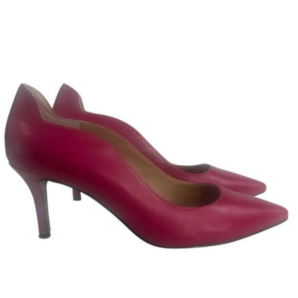 Adrienne Vittadina Fanie Pink Leather Kitten Heel Scalloped Pumps Career SZ 6.5 - Picture 1 of 13